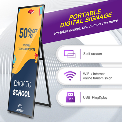 A Type Potable Digital Signage With 4K HD Resolution Foldable Design Easy Moveable